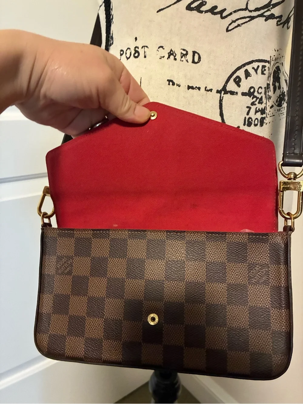 Louis Vuitton damier ebene felicie pochette crossbody bag with LV strap